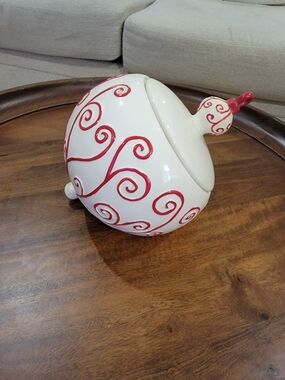 Christmas Ornament Cookie Jar Real Home Earthenware Ceramic Leaning